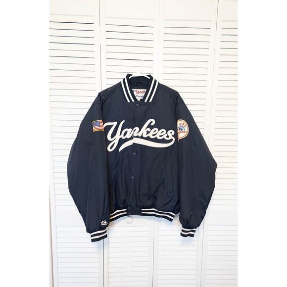VTG 1990's Majestic New York Yankees Satin Puffer Jacket Size Large Authentic - Picture 1 of 9